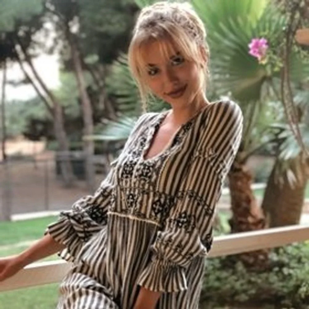 Zara Striped Embroidered Long Sleeve Mini Dress L Boho Cottage Peasant